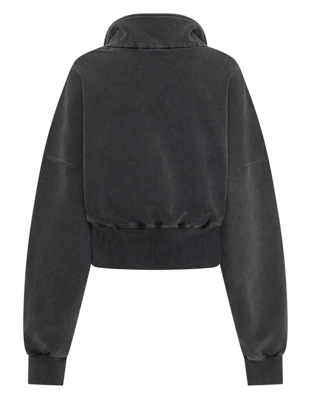 SSAINT - SŚAINT Acid Wash 1/4 Zip Crop Jumper Charcoal