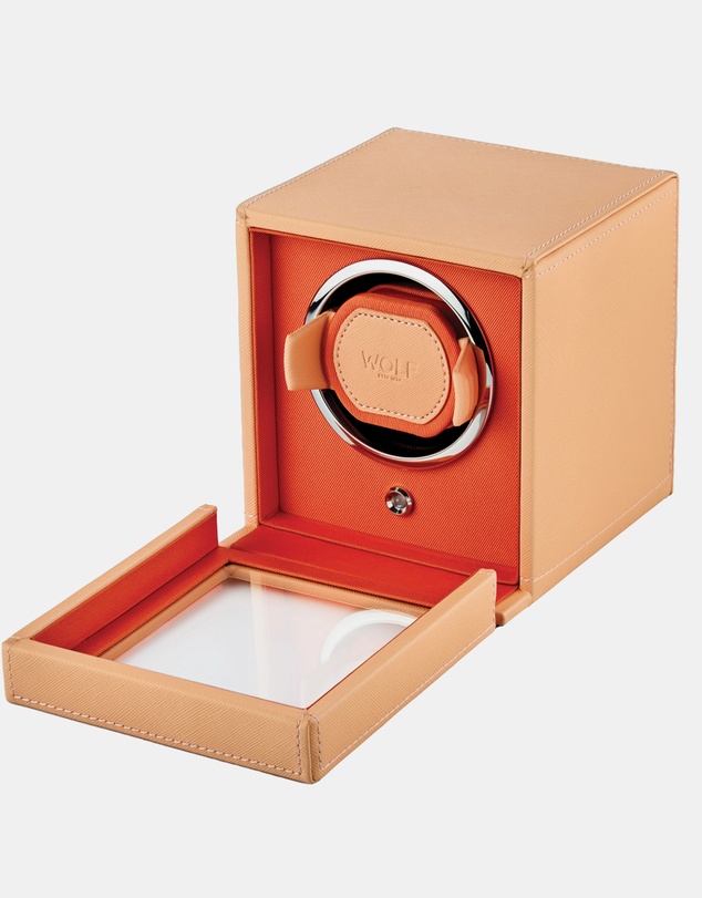 Wolf - WOLF Cub Seltzer Single Watch Winder with Cover Peach/Orange
