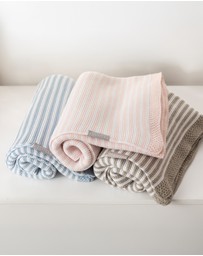 Living Textiles - 100% Cotton Knit Stripe Blanket - Blush/white