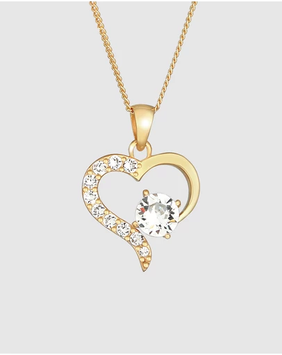 Elli Jewelry - Necklace Heart Pendant Sparkling Love with Crystals in 925 Sterling Silver Gold Plated