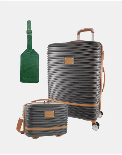 Pierre Cardin - Pierre Cardin Classique Medium Hard Shell with Mini Beauty Case Set + Leather Tag