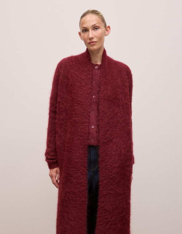 Trenery - Brushed Alpaca Longline Cardigan in Red Mahogany