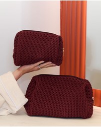 Sky Gazer - Luxe Quilted Make-Up & Toiletry Bag Set (Burgundy)