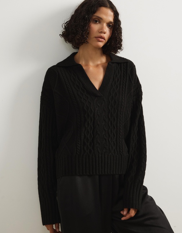 Atmos&Here - Faye Cable Knit Pullover With Collar