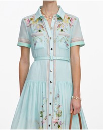 Self Portrait - Mint Floral Organza Midi Dress