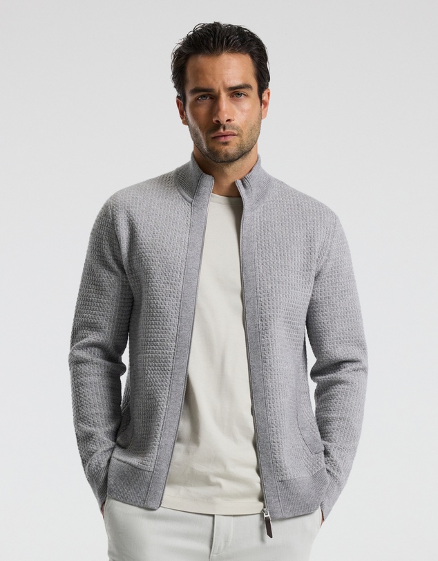 Calibre - Geometric Jacquard Cardigan Grey