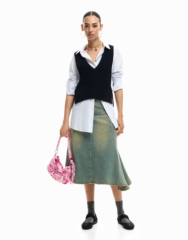 Desigual - Medium denim bag with flowers