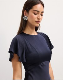 The Fated - Bella Fluted Sleeve Satin Midi Dress