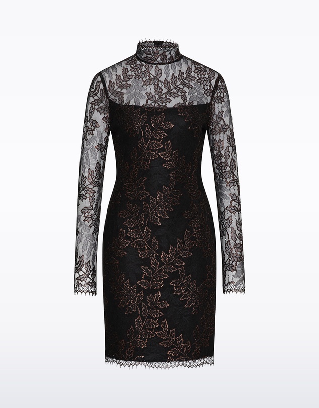 Carla Zampatti - Black Metallic Lace Long Sleeved Short Dress