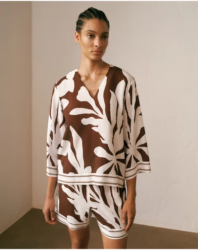 Trenery - Wakame Border Stripe Popover Top in Espresso