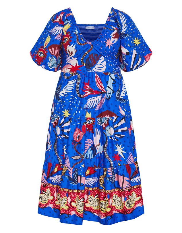 City Chic - Plus size Simona Print Puff Sleeve Dress - blue