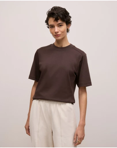 Trenery - Cotton Modal Interlock T-shirt in Coffee Bean