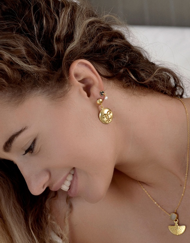 Ottoman Hands - Moon Face Gold Drop Earrings