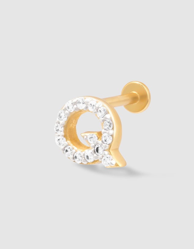Wanderlust + Co - Alphabet Pave Gold Flat Back Earring - Letter Q