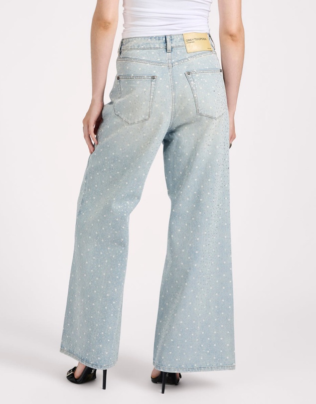 ONE TEASPOON - Love Machines Mid Waist Super Wide Leg Denim Jeans - Blue Sparkle