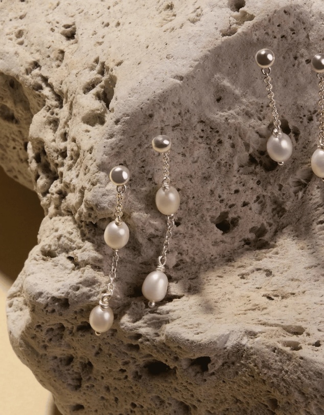 Najo - Tidal Whisper Silver Double Pearl Earring