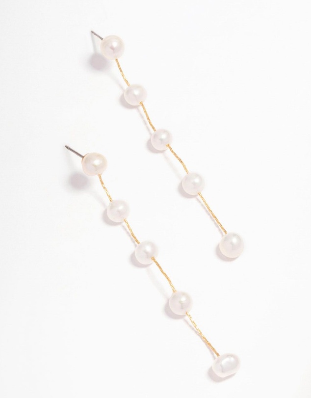 Lovisa - Gold Plated Freshwater Pearl Long Drop Earrings