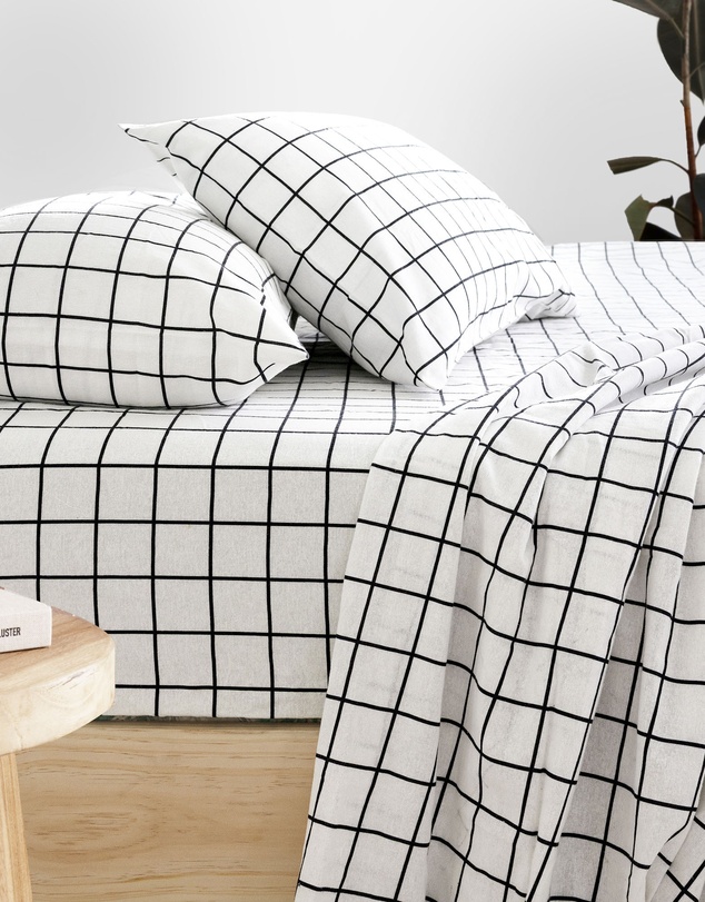 Bambury - Grid Black Flannelette Sheet Set