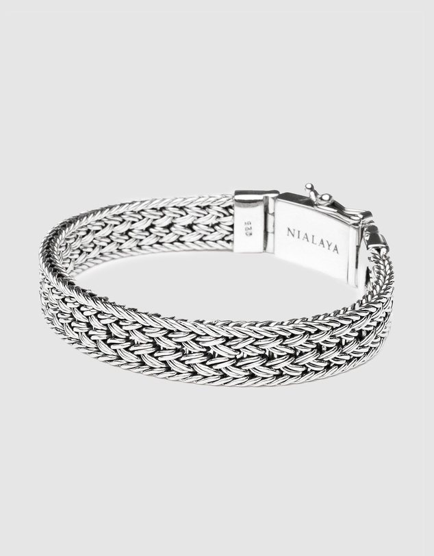 Nialaya Jewellery - Men's Silver Braided Chain Bracelet