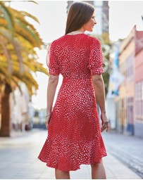 Sosandar - Spot Print Ruffle Hem Wrap Dress
