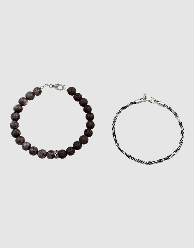 Kuzzoi - ICONIC EXCLUSIVE - Lava and Rope Chain Bracelet Set in 925 Silver