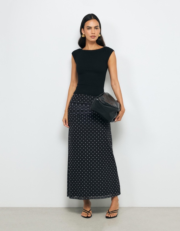 AERE - Chloe Mesh Polka Dot Maxi Skirt