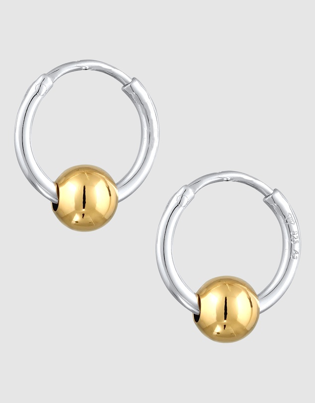 Kuzzoi - ICONIC EXCLUSIVE - Bi-Color Hoop Earrings with Ball Charm in 925 Sterling Silver
