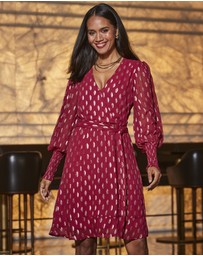 Sosandar - Metallic Spot Print Belted Wrap Dress