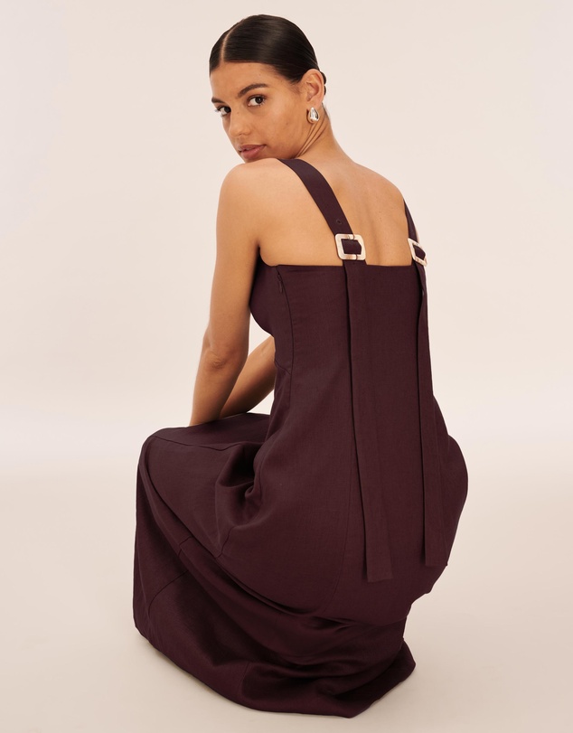 AERE - Nora Buckle Detail Linen Slip Dress