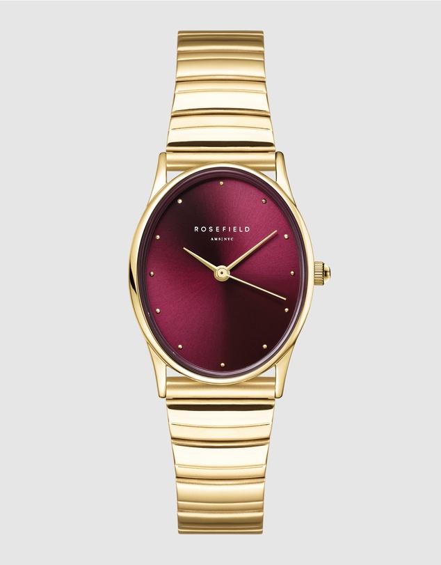 Rosefield - The Oval Burgundy Gold-Tone Half Moon Bracelet Watch