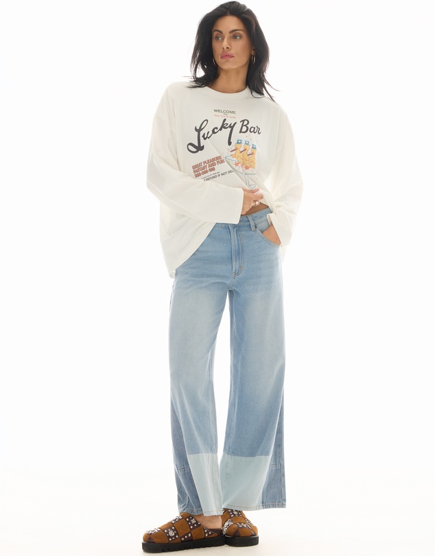 THE TALES - Farrah Wide Leg Patch-Worked Denim Jeans
