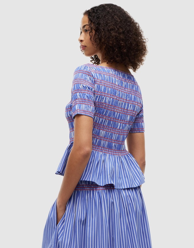 Tommy Hilfiger - Smock Stripe Ruffle Boat Neck Top