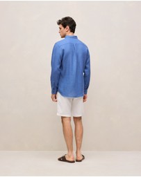 Trenery - Regular Fit Delave Linen Long Sleeve Shirt in Mineral Blue