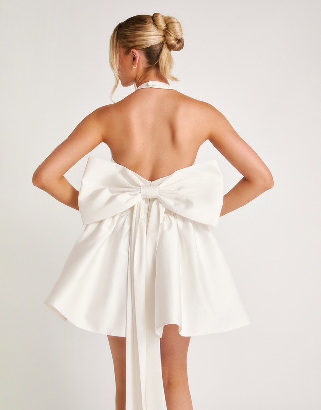 Six Stories - Halter Neck Bow Back Volume Mini Dress