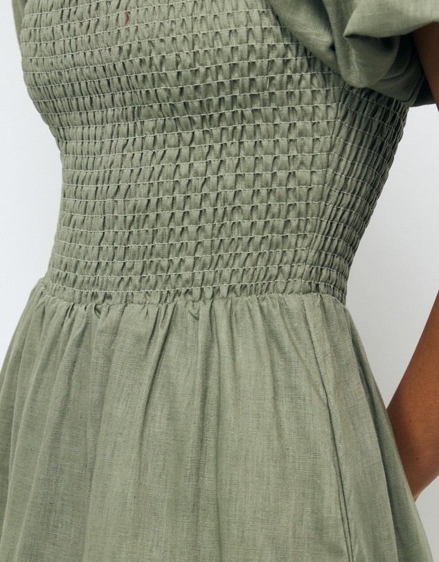 AERE - Olana Shirred Linen Midi Dress