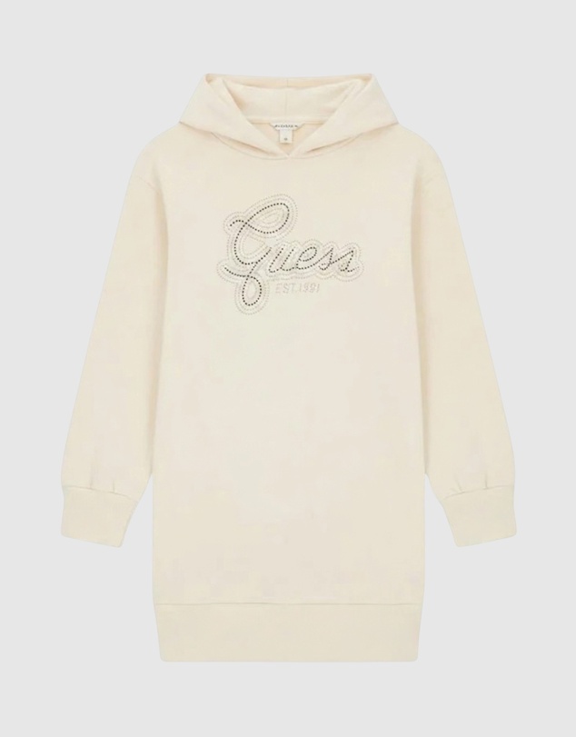 GUESS - Logo Long Sleeve Hooded Sweatshirt Dress