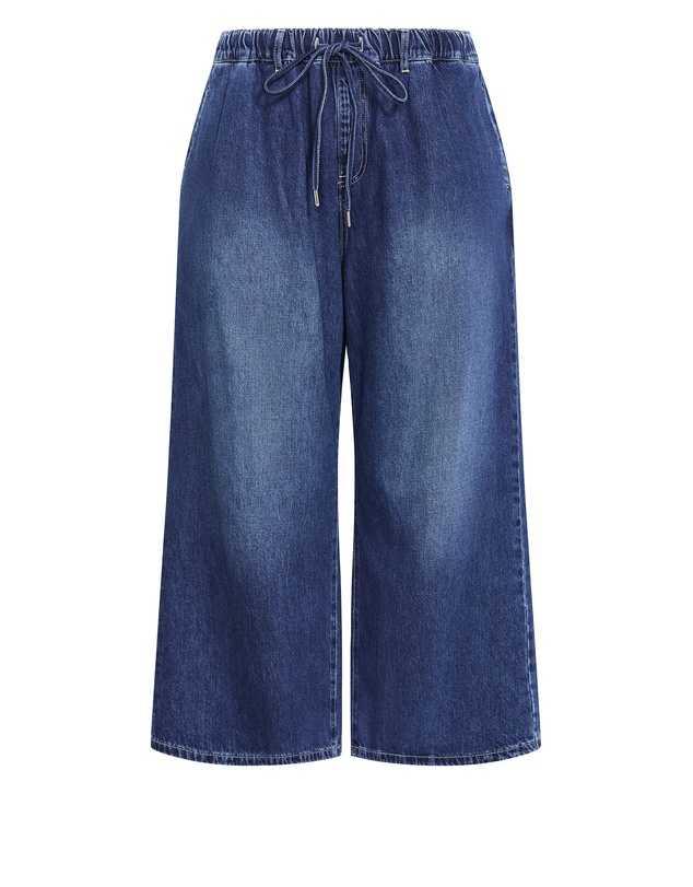 City Chic - Plus size Jorja Wide Leg Crop Denim Pant - mid wash