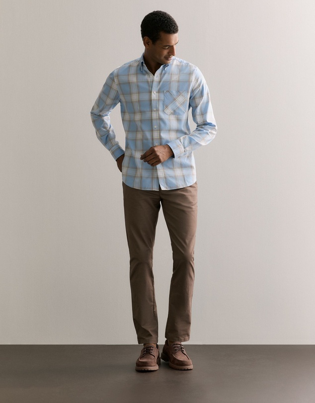 Trenery - Regular Fit Supima Cotton Gradient Check Shirt in Pale Blue