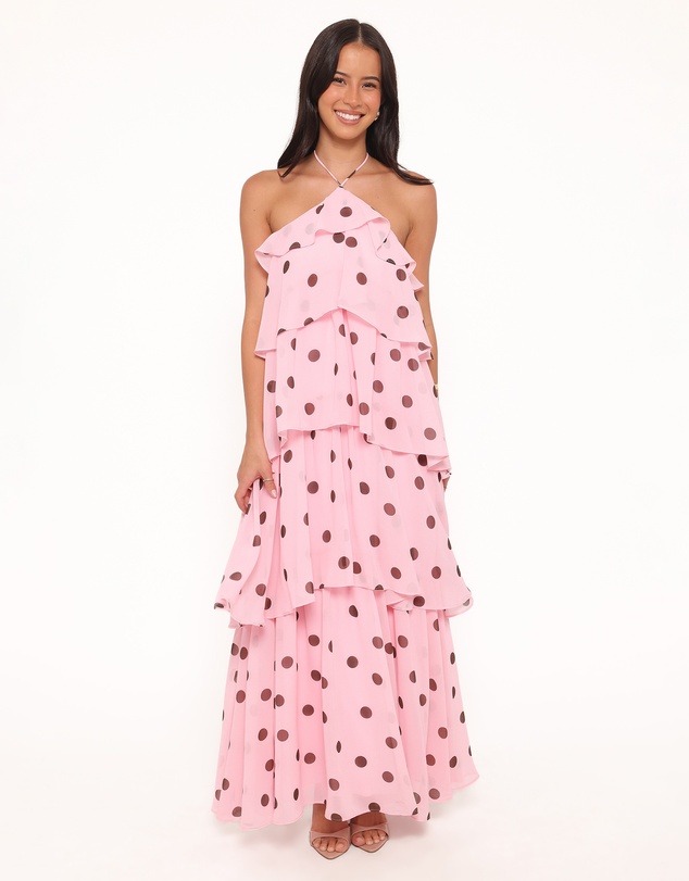Petal & Pup - Chasity Halterneck Maxi Dress - Pink Polka Dot