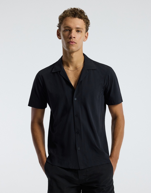 Calibre - Self Stripe Cuban Collar Shirt Black