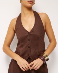 AERE - Ana Linen Button Front Halter Top