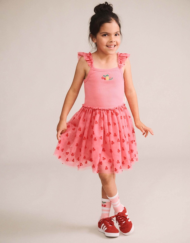 Huxbaby - Tropical Fruit Embroidered Sleeveless Tulle Dress - Babies-Kids