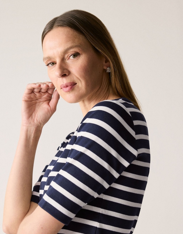 Trenery - Cotton Stripe Half Sleeve T-shirt in Night Sky