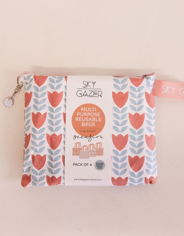 Sky Gazer - Multi-Use Reusable Bags (Pack of 4)- Pale Blue & Pink