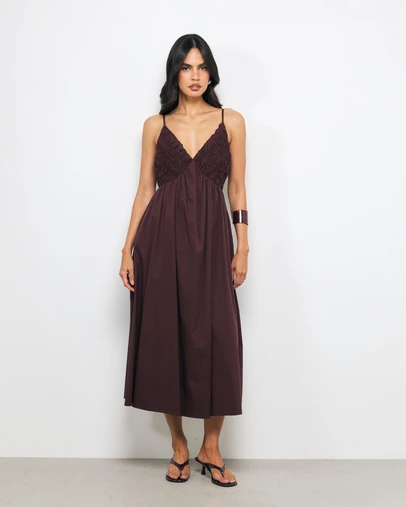 AERE - Tansy Shirred Bodice Midi Dress