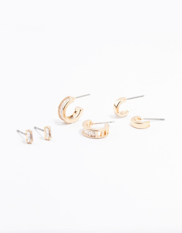 Lovisa - Gold Cubic Zirconia Grad Hoop Earrings 3-Pack
