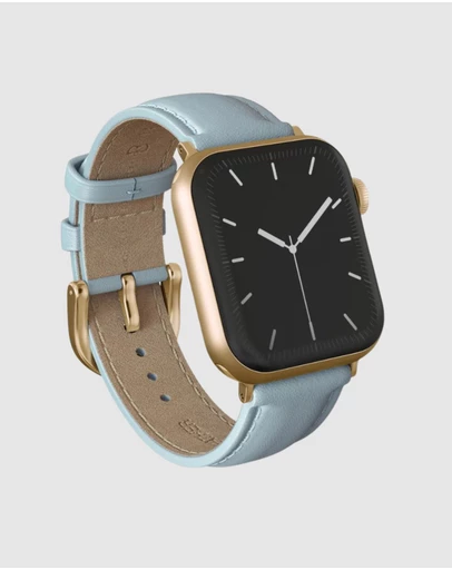 Burga - Burga Apple Watch 42/44/46/49 Leather Band - Gold Clasp Light Blue