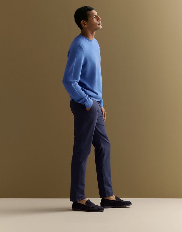 Trenery - Australian Cotton Textured Knit Crew in Bright Blue
