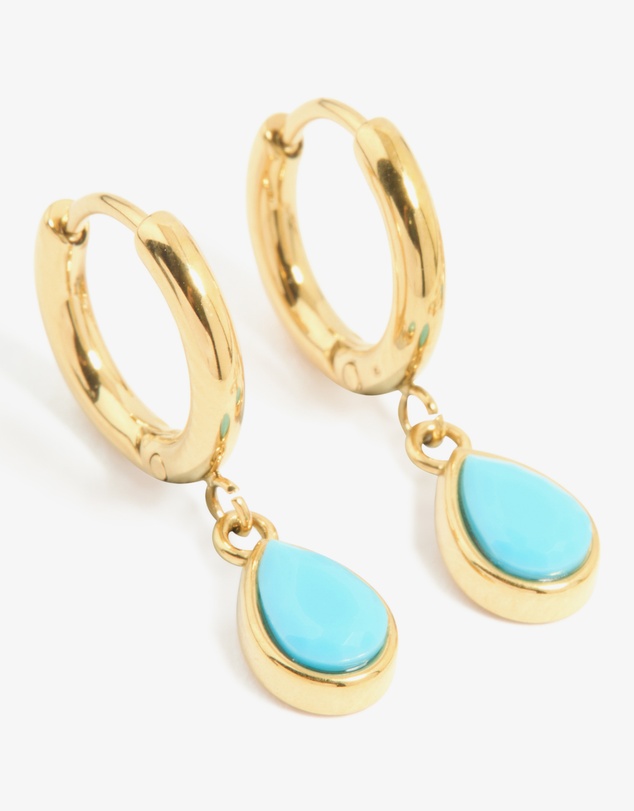 Lovisa - Waterproof Gold Plated Stainless Steel Turquoise Huggie Earrings 2-Pack