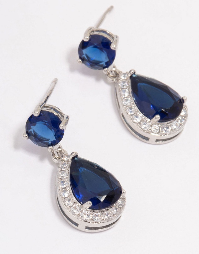 Lovisa - Silver Sapphire Stone Teardrop Drop Earrings
